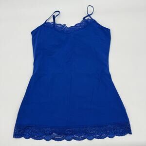EXPRESS Lace Trim Bra Cami Tank Top Size M Blue Stretch Romantic Preppy Y2K